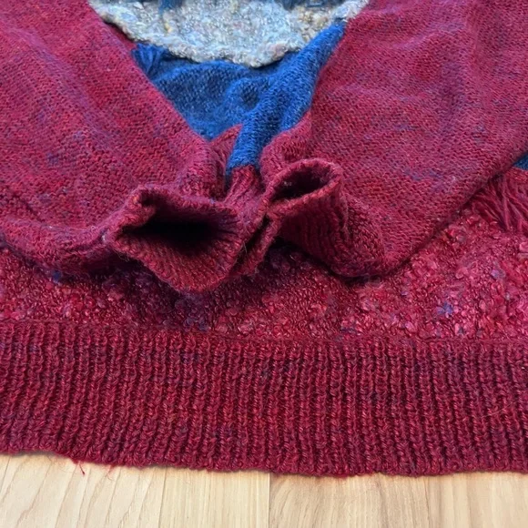 Unique vintage 90s multi-coloured sweater with fringe detail sz Womens Large - Picture 6 of 11